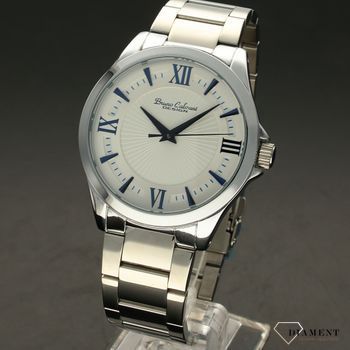 Zegarek męski BRUNO CALVANI BC9031 srebrna tarcza z niebieskimi dodatkami. Zegabrną tarczą zegarka z niebieskimi dodatkami w postaci indeksów. Zegarek męski na stalowej bransolecie. Elegancki zegar (3).jpg